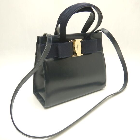 SALVATORE FERRAGAMO Navy Leather Bag - Picture 2 of 10